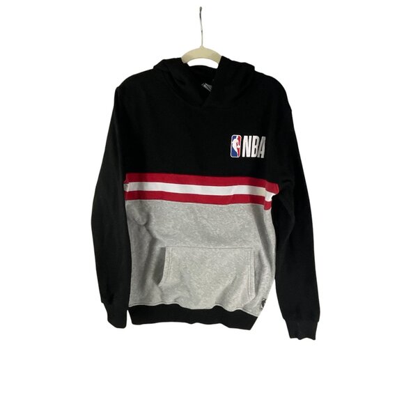 NBA Colorblock Black Gray Hoodie Sweatshirt M Logo Graphic Long Sleeves Sporty - Picture 7 of 10